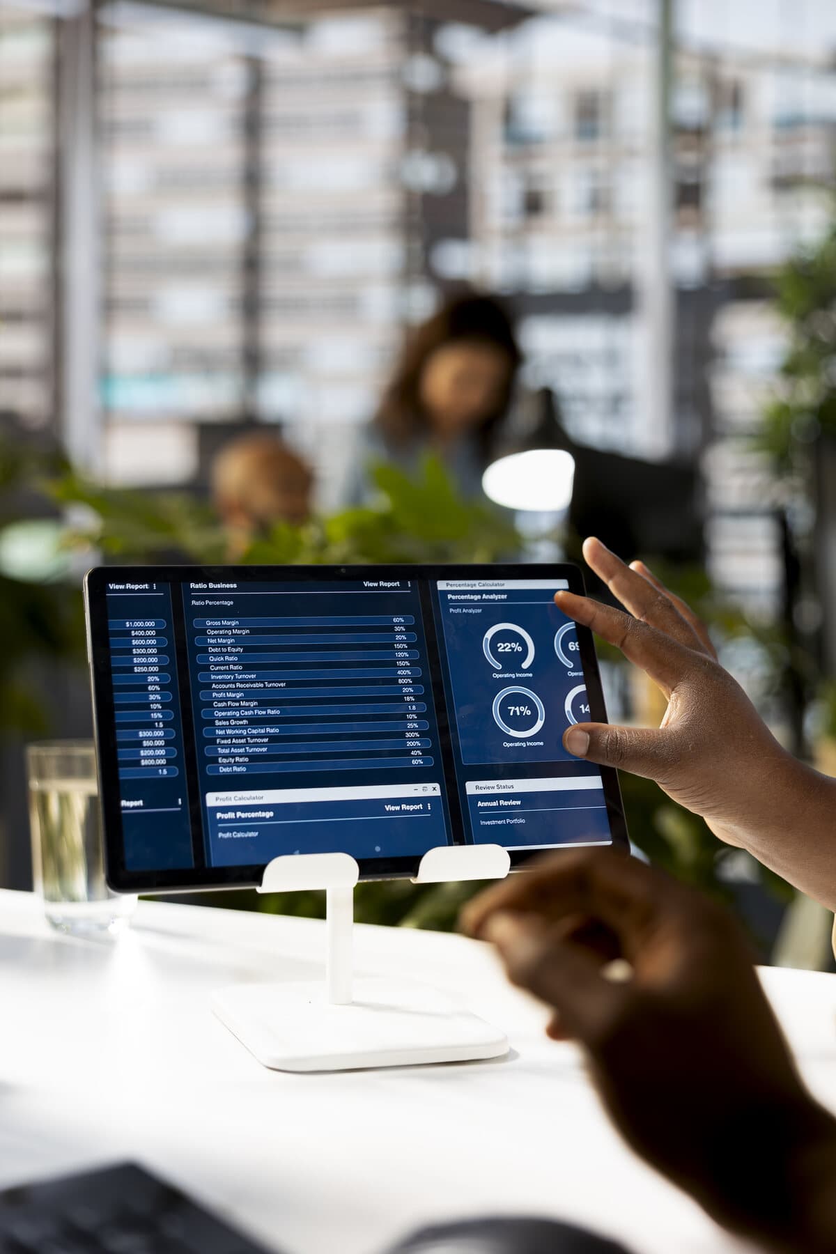 Infrastructure analytics review on a tablet dashboard